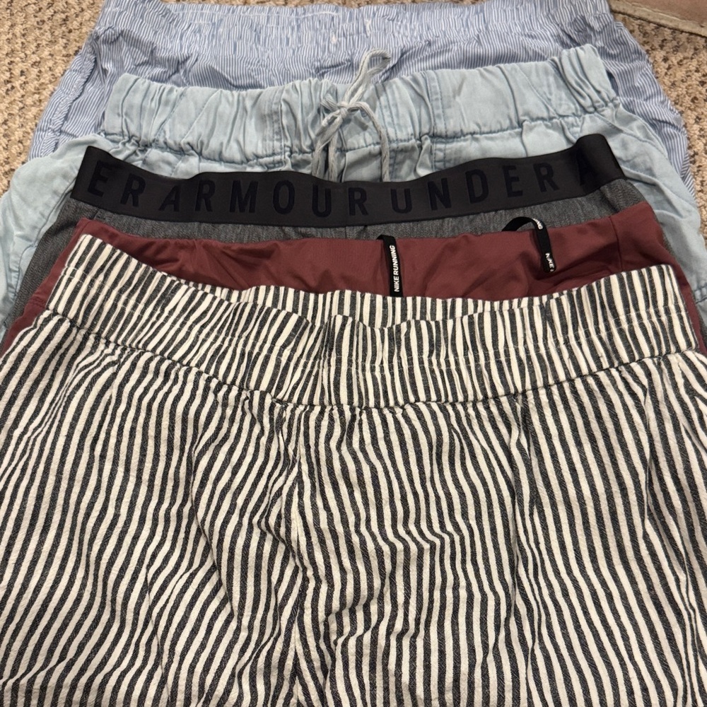 Under Armour Elastic Waist Shorts and Striped Linen Shorts Bundle